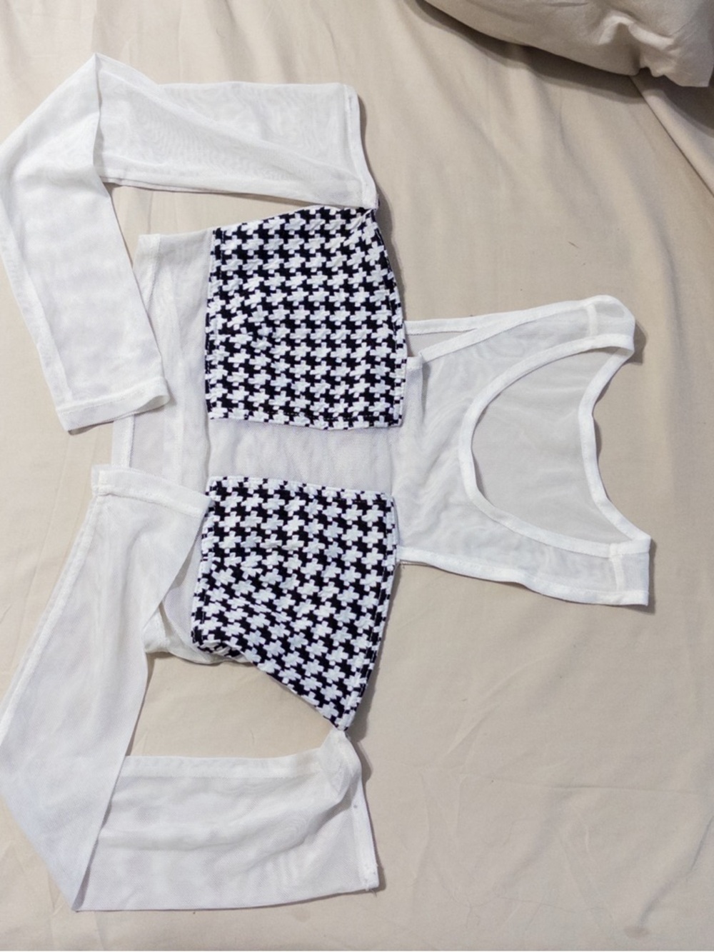 WEN Black and White Mesh Mix Stretch Top